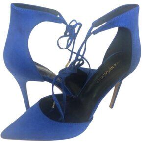 Shoe Republic LA Lace Up Faux Navy Blur Suede Heels/ Pumps/ Stilettos US 8.5